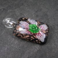 Vintage Pink Floral Murano Style Art Glass Pendant