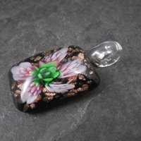 Vintage Pink Floral Murano Style Art Glass Pendant