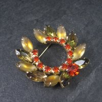 Vintage Juliana Orange Green Gold Rhinestone Brooch