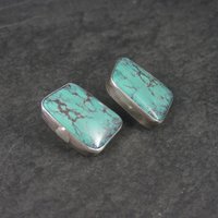 Large Vintage Southwestern Sterling Chrysocolla Earrings