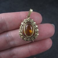 Vintage Gold Filled Orange Glass Pendant West Germany