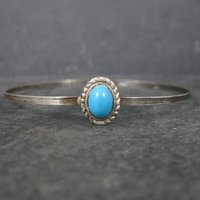 Dainty Vintage Southwestern Sterling Turquoise Bangle Bracelet 7.5 Inches