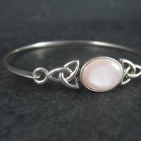 Vintage Celtic Triquetra Mother of Pearl Sterling Bangle Bracelet 7 Inches