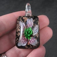 Vintage Pink Floral Murano Style Art Glass Pendant