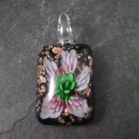 Vintage Pink Floral Murano Style Art Glass Pendant