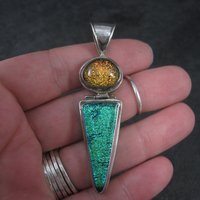 Large Vintage Sterling Dichroic Glass Pendant