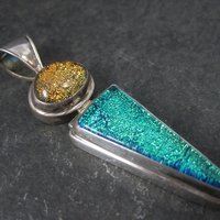 Large Vintage Sterling Dichroic Glass Pendant