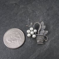 Vintage Sterling Marcasite Pearl Flower Basket Brooch