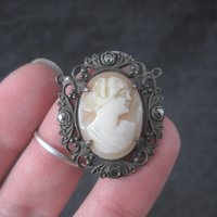 Antique Sterling Carved Shell Cameo Pendant