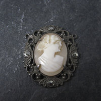 Antique Sterling Carved Shell Cameo Pendant