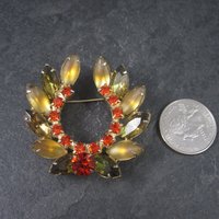 Vintage Juliana Orange Green Gold Rhinestone Brooch