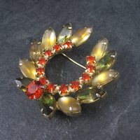 Vintage Juliana Orange Green Gold Rhinestone Brooch