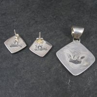 Vintage Southwestern Sterling Inlay Pendant and Earrings Jewelry Set