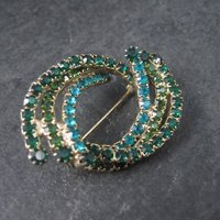 Vintage Green Glass Rhinestone Brooch