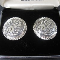 Vintage Langers Black Hills Sterling Silver Circle Flower Earrings