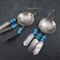 Estate Southwestern Sterling Concho Feather Earrings