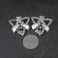 Large Vintage Clear Rhinestone Clip On Earrings