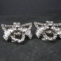 Large Vintage Clear Rhinestone Clip On Earrings