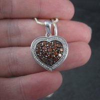 Sterling Madeira Citrine Diamond Heart Pendant Necklace