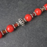 Red Glass and Crystal Bead Bracelet 7.5 Inches