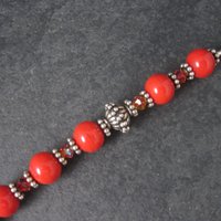 Red Glass and Crystal Bead Bracelet 7.5 Inches