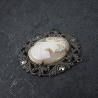 Antique Sterling Carved Shell Cameo Pendant