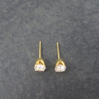 Vintage 14K 5mm Cubic Zirconia Piercing Stud Earrings