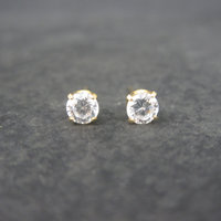 Vintage 14K 5mm Cubic Zirconia Piercing Stud Earrings