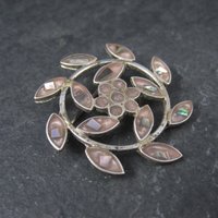 Estate Mexican Alpaca Abalone Flower Brooch