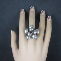 Large Sterling Dimensional Flower Ring Size 8.5