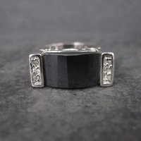 Vintage Sterling Faceted Onyx Celestial Ring Size 8