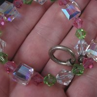 Pink and Green Crystal Toggle Bracelet 8 Inches