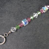 Pink and Green Crystal Toggle Bracelet 8 Inches