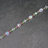 Pink and Green Crystal Toggle Bracelet 8 Inches