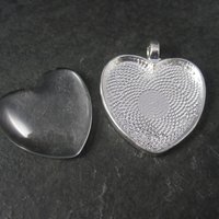 Silver Plated Heart Bezel Pendant Glass Heart Cabochon 25mm