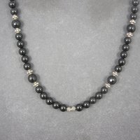 Vintage Sterling Black Crystal Onyx Bead Necklace 19.5 Inches