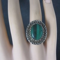 Vintage Sterling Malachite Ring Size 7.5