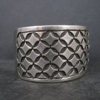 Wide Vintage Mexican Sterling Silver Tribal Cuff Bracelet 7 Inches CII