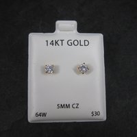 Vintage 14K 5mm Cubic Zirconia Piercing Stud Earrings