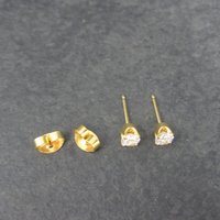 Vintage 14K 5mm Cubic Zirconia Piercing Stud Earrings
