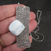 Unusual Sterling Modernist Larimar Pendant Necklace