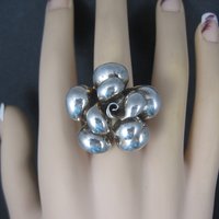 Large Sterling Dimensional Flower Ring Size 8.5