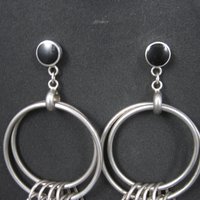 Large Vintage Sterling Onyx Circle Earrings