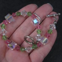 Pink and Green Crystal Toggle Bracelet 8 Inches