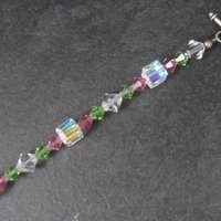 Pink and Green Crystal Toggle Bracelet 8 Inches