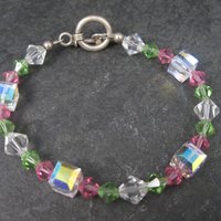 Pink and Green Crystal Toggle Bracelet 8 Inches