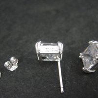 Vintage Sterling 7mm Princess Cut Cubic Zirconia Stud Earrings