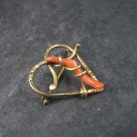 Antique Gold Filled Coral Heart Brooch Pin