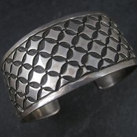 Wide Vintage Mexican Sterling Silver Tribal Cuff Bracelet 7 Inches CII