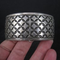 Wide Vintage Mexican Sterling Silver Tribal Cuff Bracelet 7 Inches CII